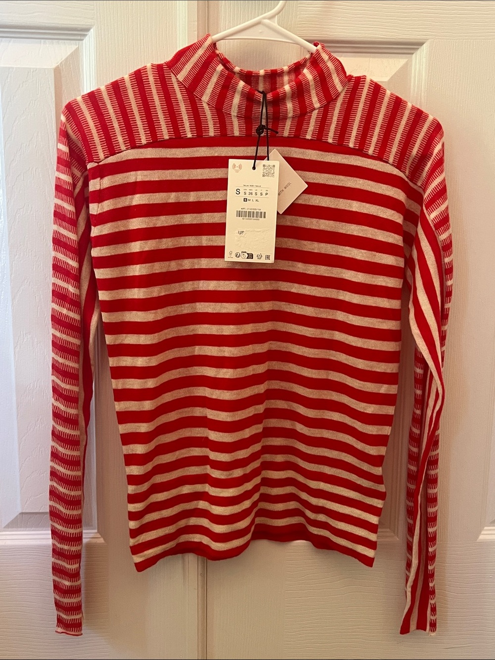 ZARA Wool Blend Striped Red & Cream Sweater NWT